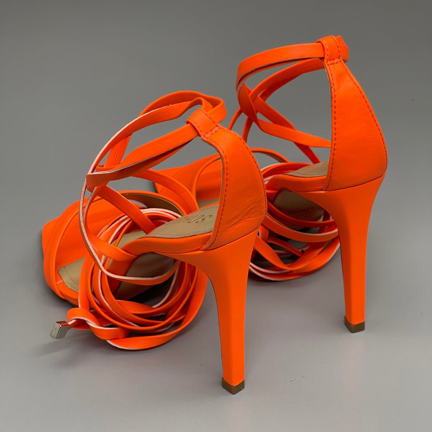 SCHUTZ Bryce Ankle Tie Women's High Heel Leather Strappy Sandal Acid Orange Sz 7 (New)