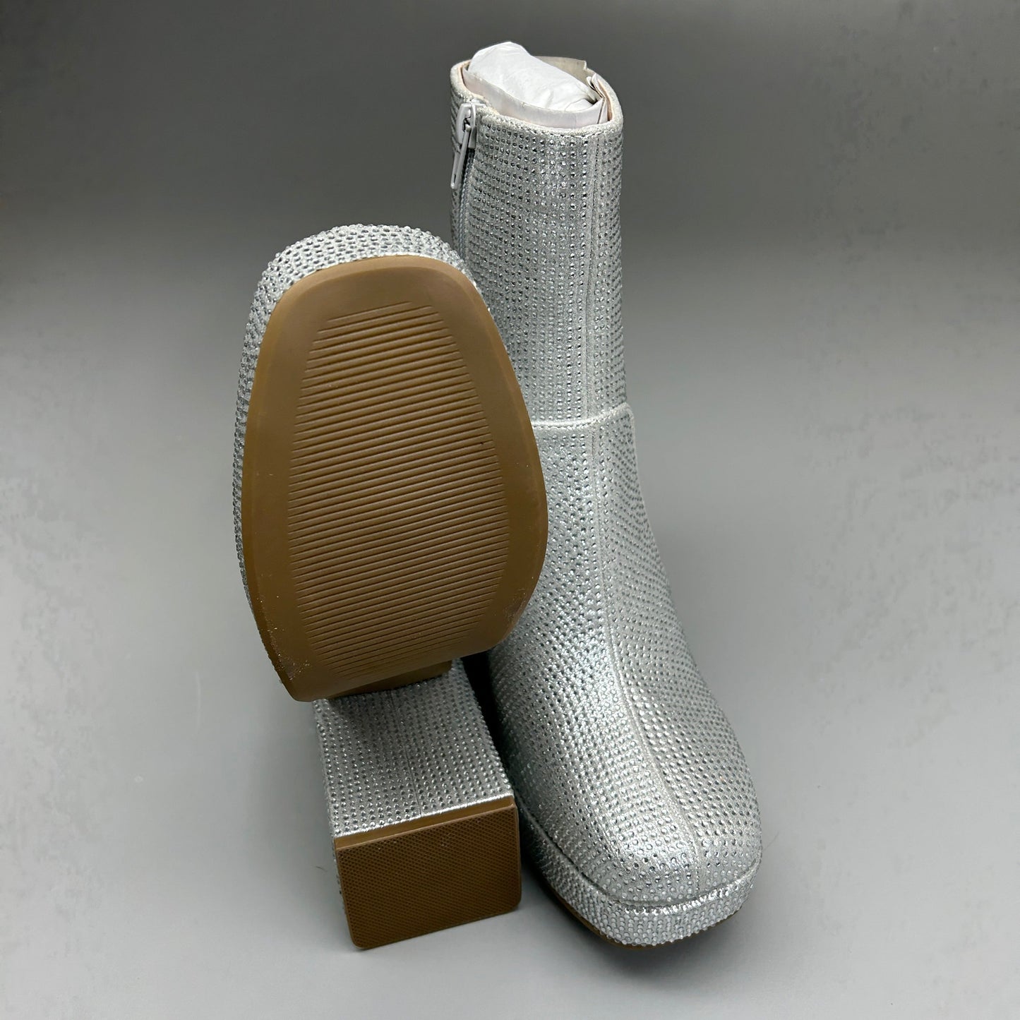 MIA Iva Silver Stone Heeled Boots Women's Sz 9.5 Silver GS1253108 (New)