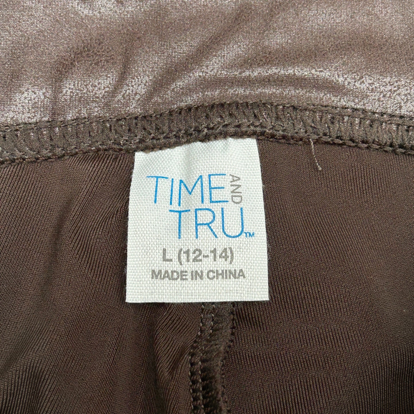 TIME AND TRU Women's Faux Leather Leggings Sz L 12-14 Brown (New)