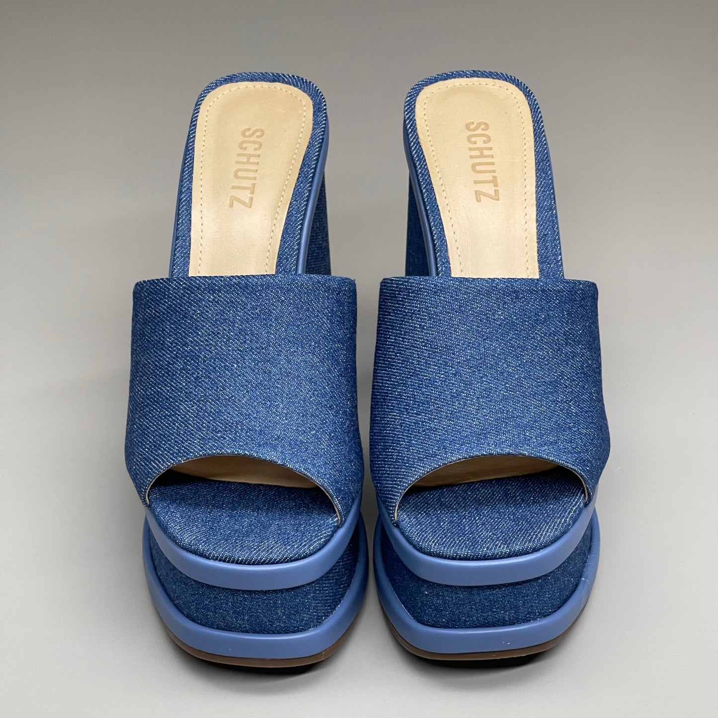 SCHUTZ Dalle Denim Women's Wedge Sandal Blue Platform Shoe Sz 8B (New)