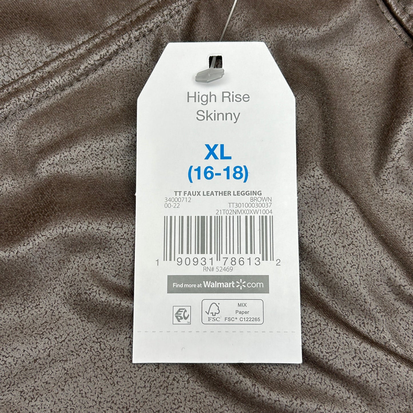 TIME AND TRU Women's Faux Leather Leggings Sz XL 16-18 Brown (New)