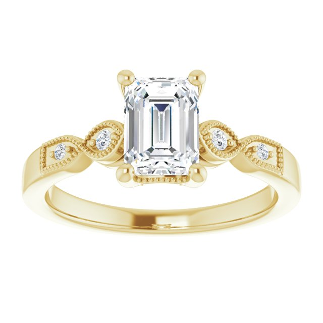 14K Yellow 7x5 mm Emerald 0.04 CTW Natural Diamond Semi-Set Engagement Ring