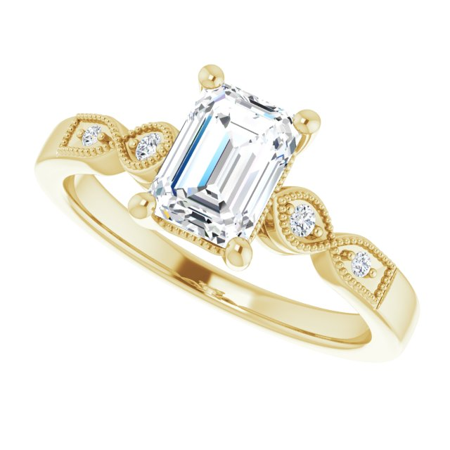 14K Yellow 7x5 mm Emerald 0.04 CTW Natural Diamond Semi-Set Engagement Ring