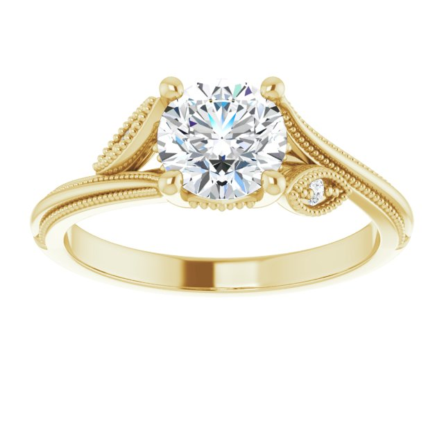 14K Yellow 6.5 mm Round .03 CTW Natural Diamond Semi-Set Nature Inspired Engagement Ring