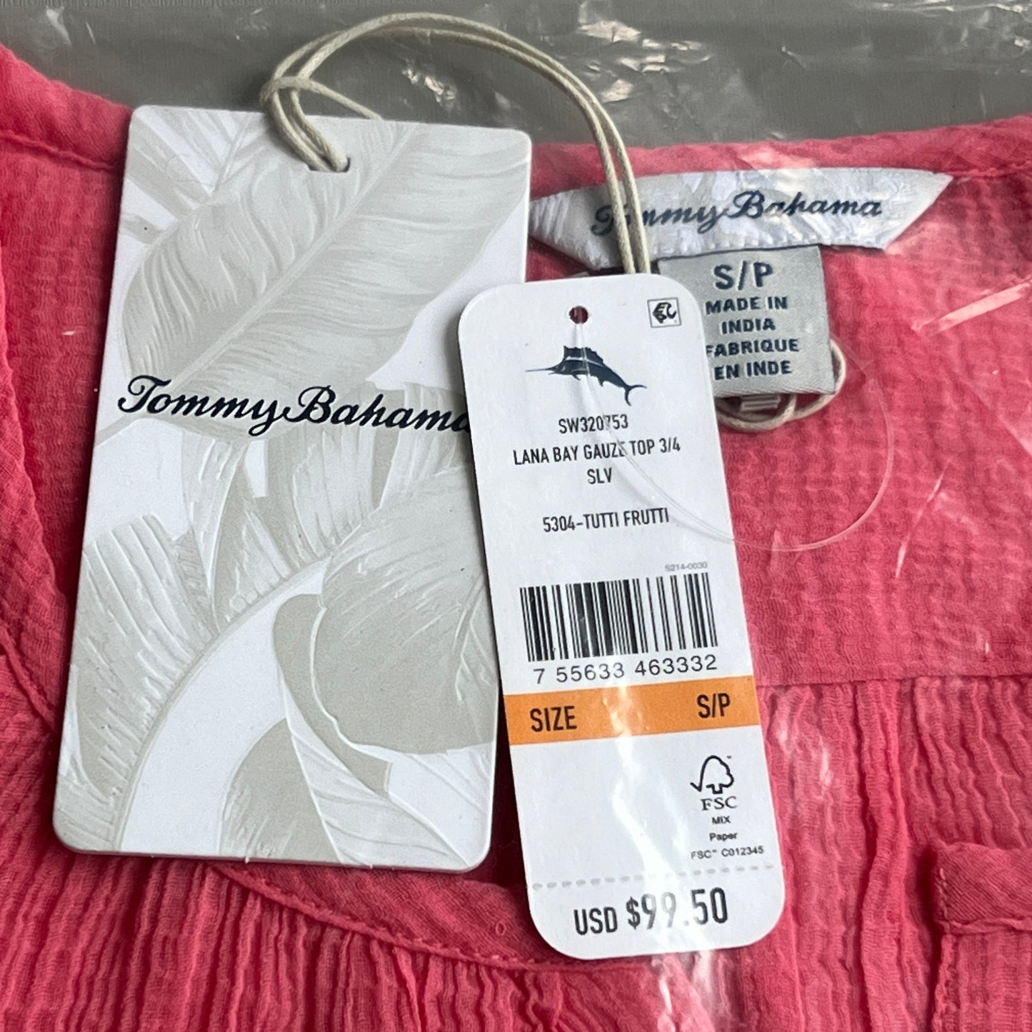 TOMMY BAHAMA Women's Lana Bay Gauze Top 3/4 Sleeve Tutti Frutti Size S (New)
