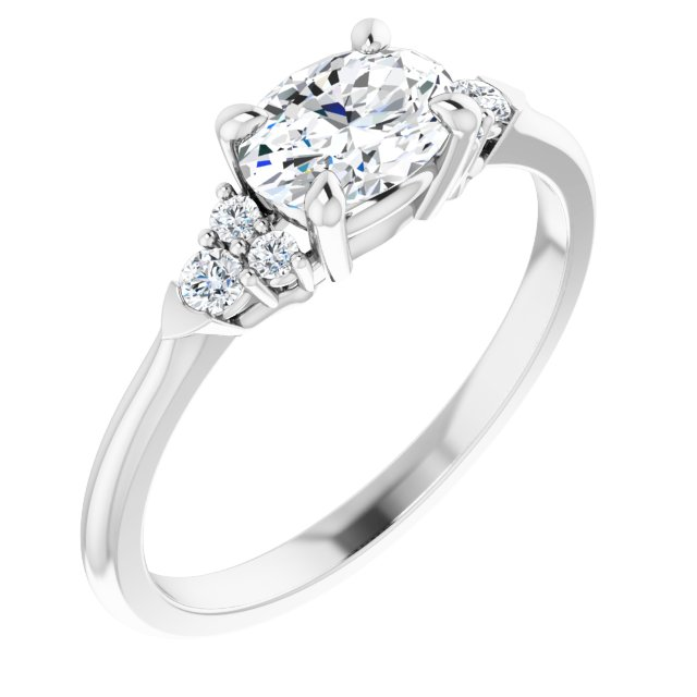 14K White 7x5 mm Oval 1/8 CTW Natural Diamond Semi-Set Engagement Ring