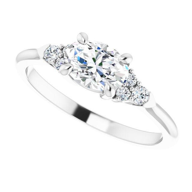 14K White 7x5 mm Oval 1/8 CTW Natural Diamond Semi-Set Engagement Ring