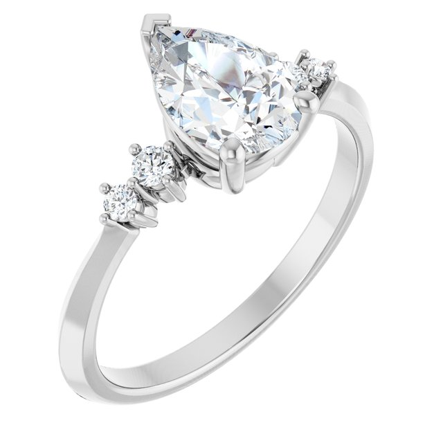 14K White 9x6 mm Pear 1/10 CTW Natural Diamond Semi-Set Engagement Ring