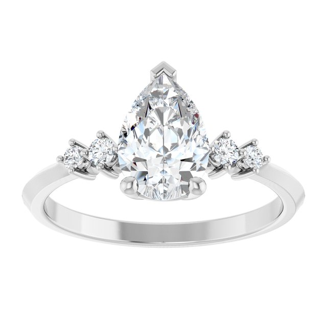 14K White 9x6 mm Pear 1/10 CTW Natural Diamond Semi-Set Engagement Ring