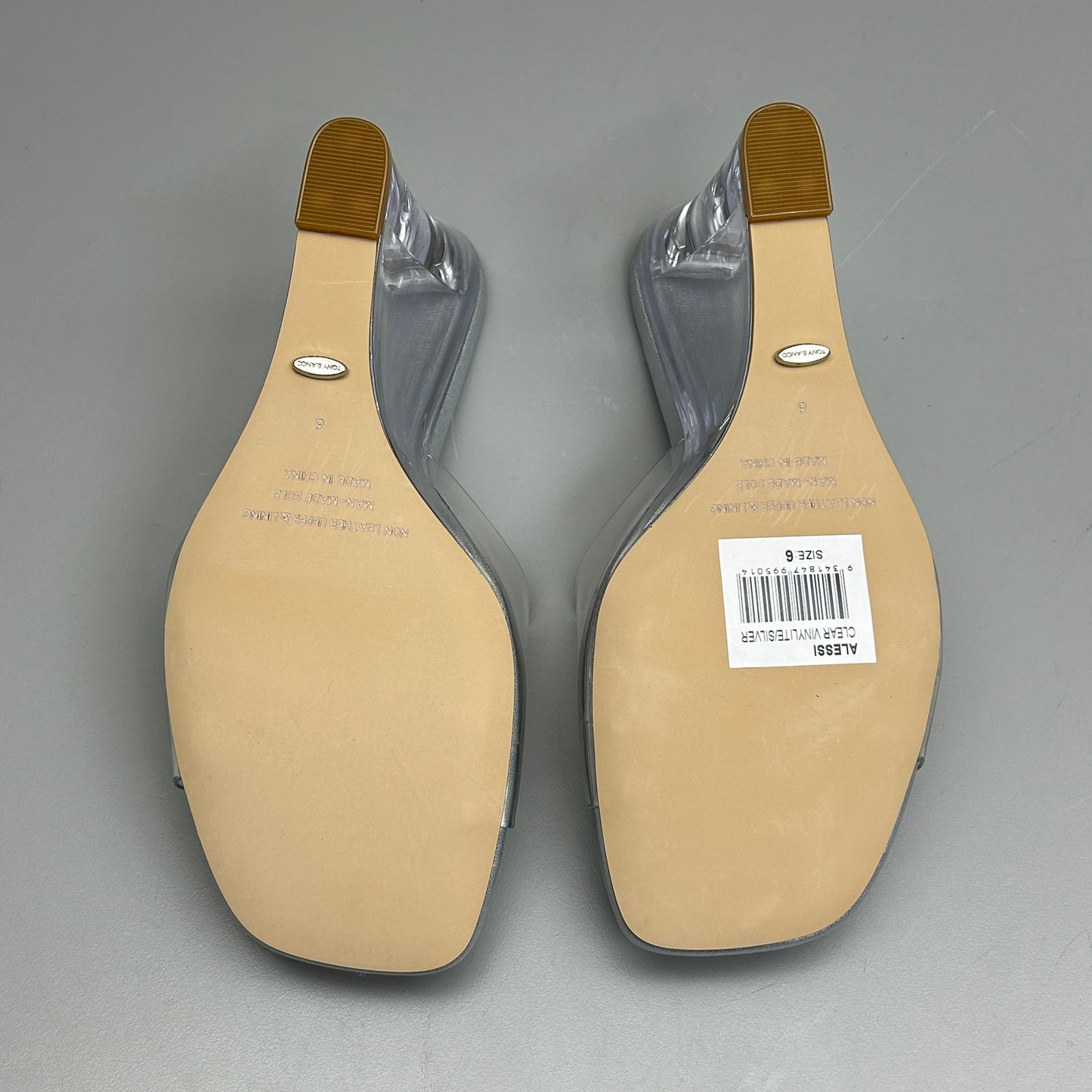 TONY BIANCO Alessi Clear Vinylite/Silver Wedges Women's Heels Sz 6 (New)