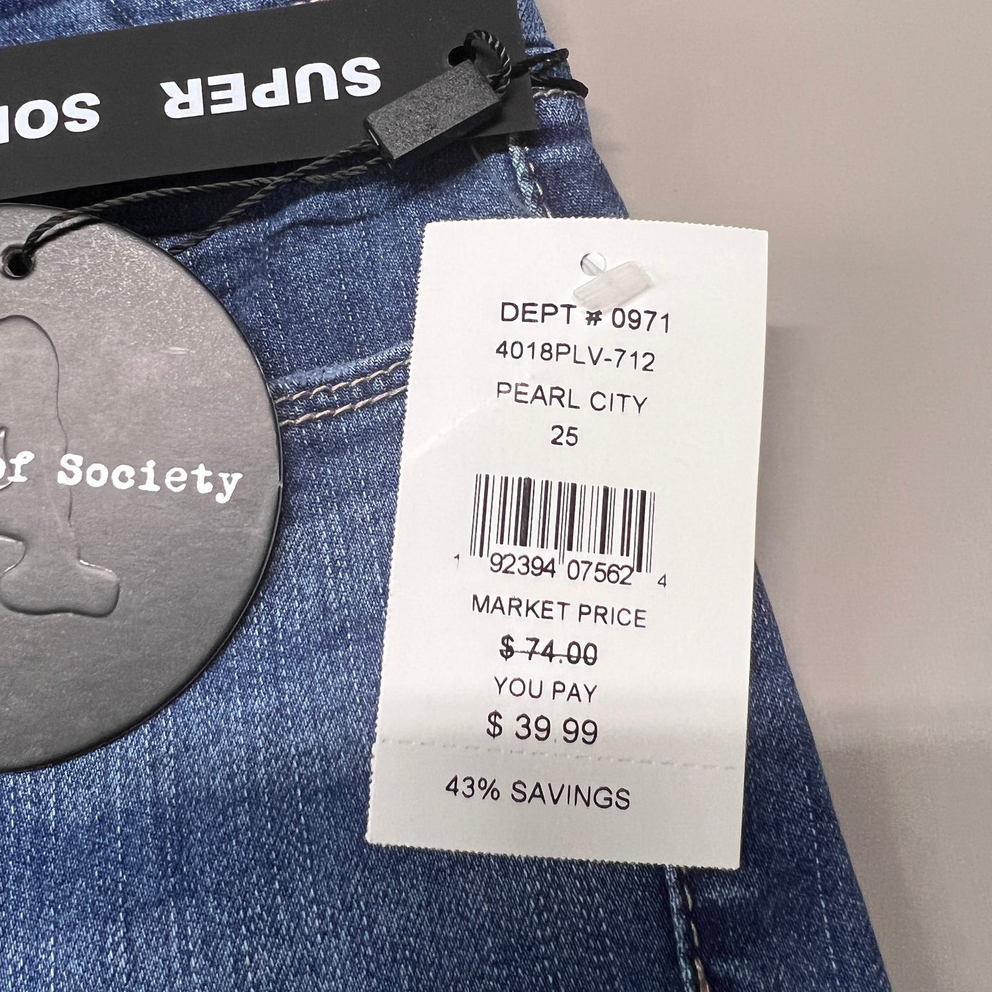 ARTICLES OF SOCIETY Pearl City Denim Jeans Women's Sz 25 Blue 4018PLV-712 (New)
