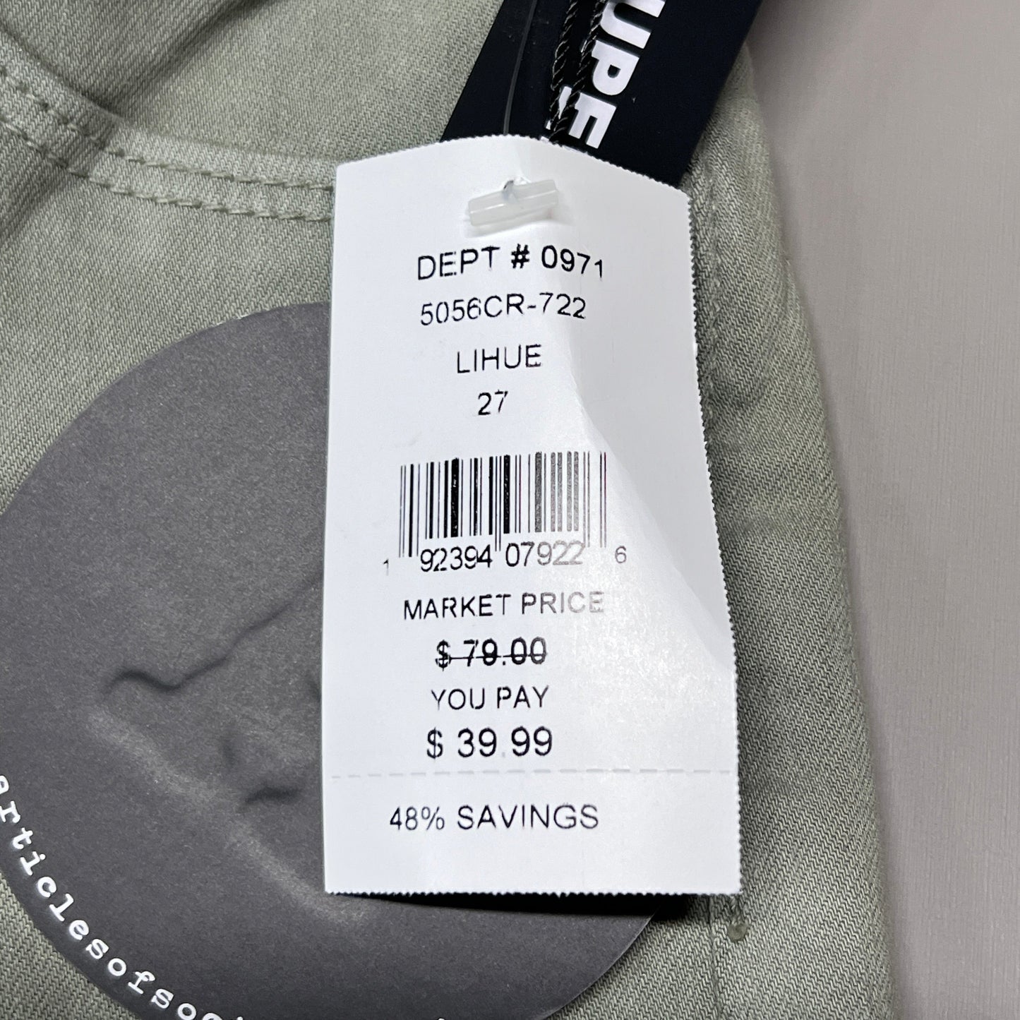 ARTICLES OF SOCIETY London Cropped Flare Pants In Lihue Women's Sz 27 Olive 5056CR-722 (New)