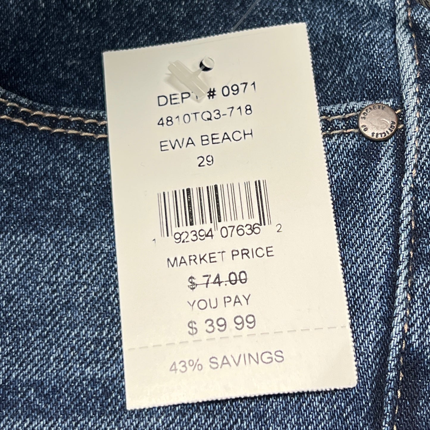 ARTICLES OF SOCIETY Ewa Beach Denim Jeans Women's Sz 29 Blue 4810TQ3-718 (New)