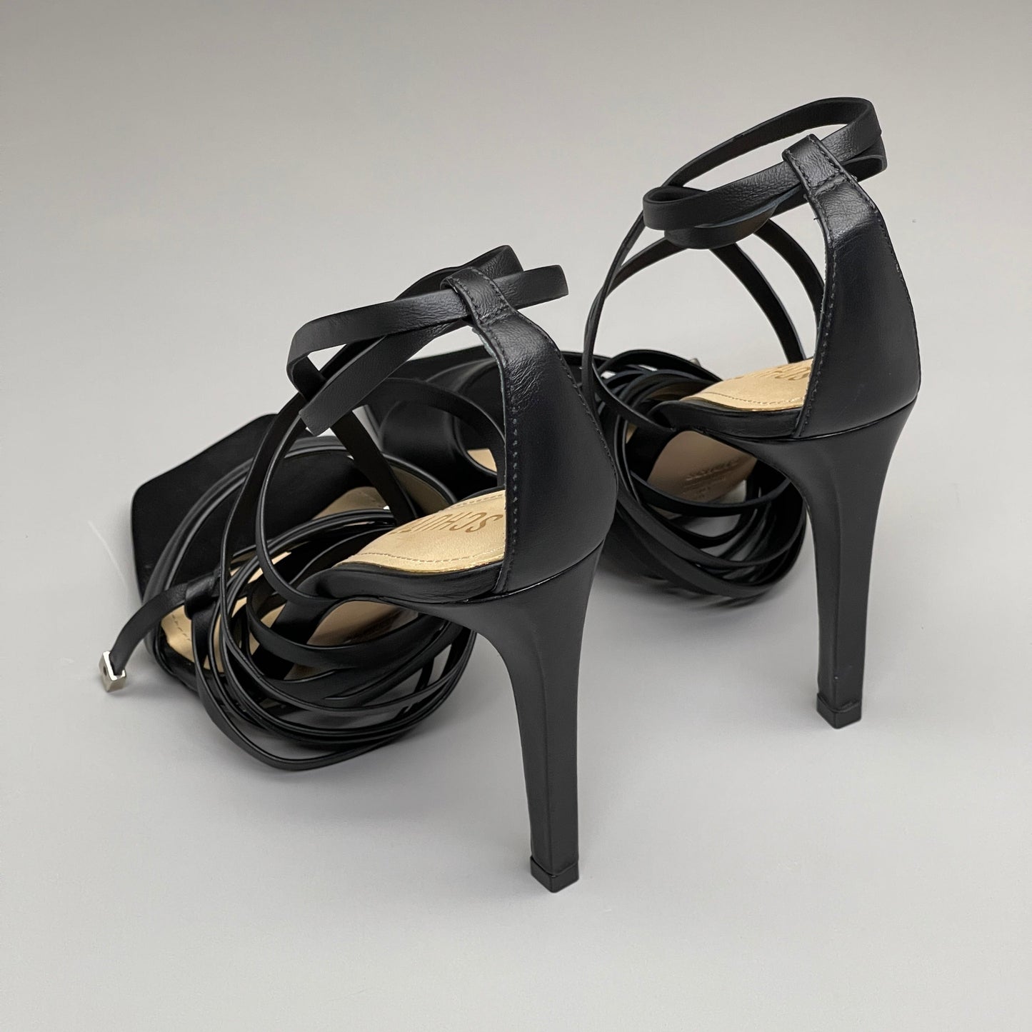 SCHUTZ Bryce Ankle Tie Women's Leather High Heel Strappy Sandal Black Sz 6B (New)