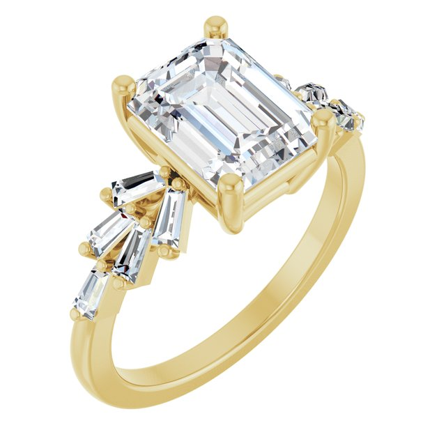 14K Yellow 8 x 6 mm Emerald 3/8 CTW Lab-Grown Diamond Semi-Set Engagement Ring