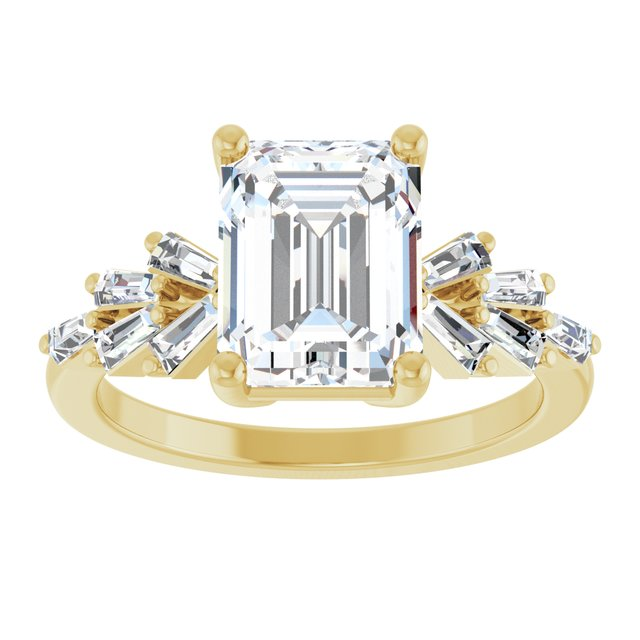 14K Yellow 8 x 6 mm Emerald 3/8 CTW Lab-Grown Diamond Semi-Set Engagement Ring