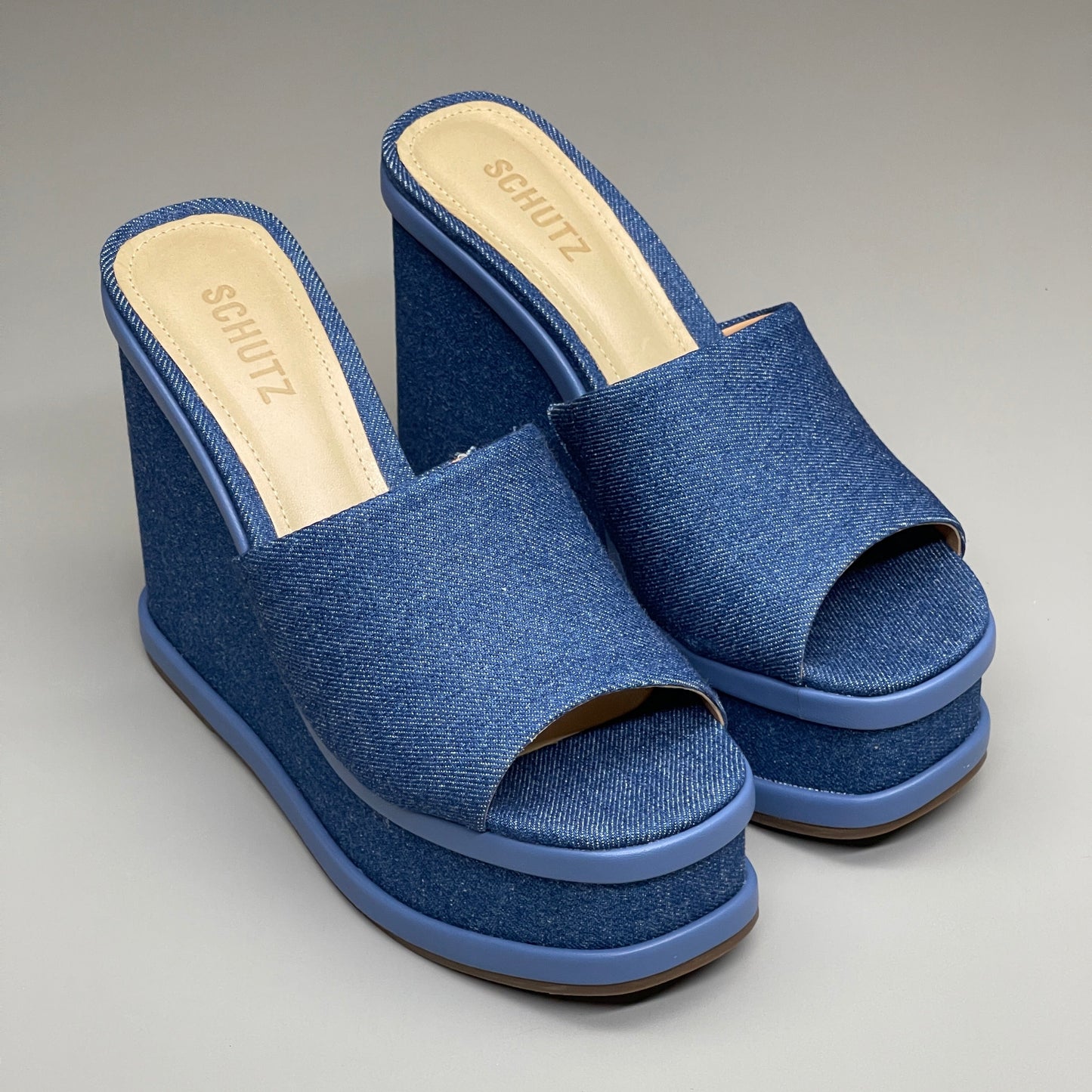 SCHUTZ Dalle Denim Women's Wedge Sandal Blue Platform Shoe Sz 8B (New)