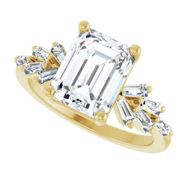 14K Yellow 8 x 6 mm Emerald 3/8 CTW Lab-Grown Diamond Semi-Set Engagement Ring