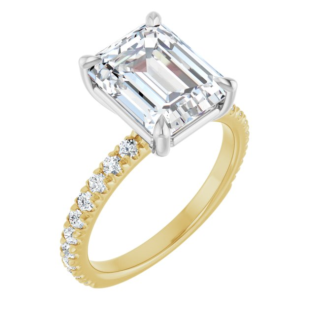 14K Yellow/White 10 x 8 mm Emerald 1/2 CTW Natural Diamond Semi-Set Engagement Ring