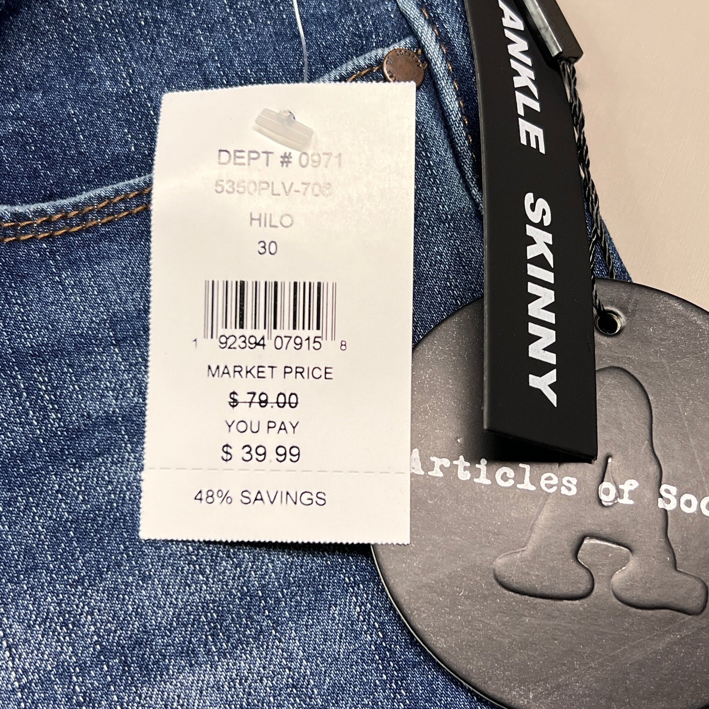 ARTICLES OF SOCIETY Hilo Ripped Denim Jeans Women's Sz 30 Blue 5350PLV-706 (New)