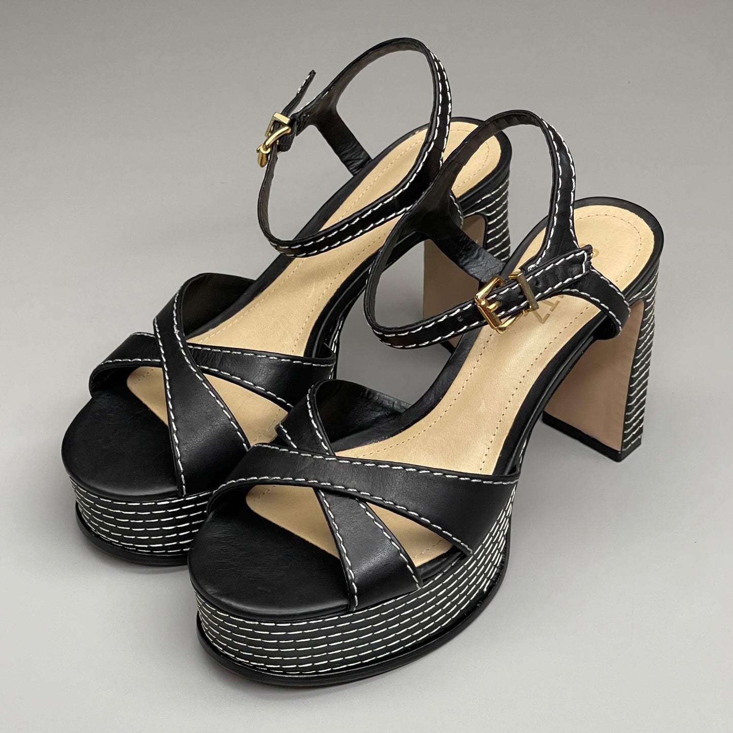 SCHUTZ Keefa Casual Women's Leather Sandal Black Platform 4" Heel Shoes Sz 9B (New)