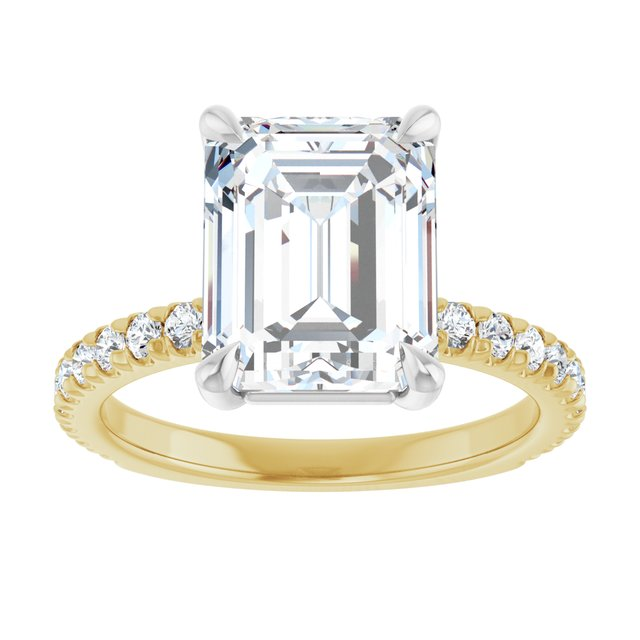 14K Yellow/White 10 x 8 mm Emerald 1/2 CTW Natural Diamond Semi-Set Engagement Ring
