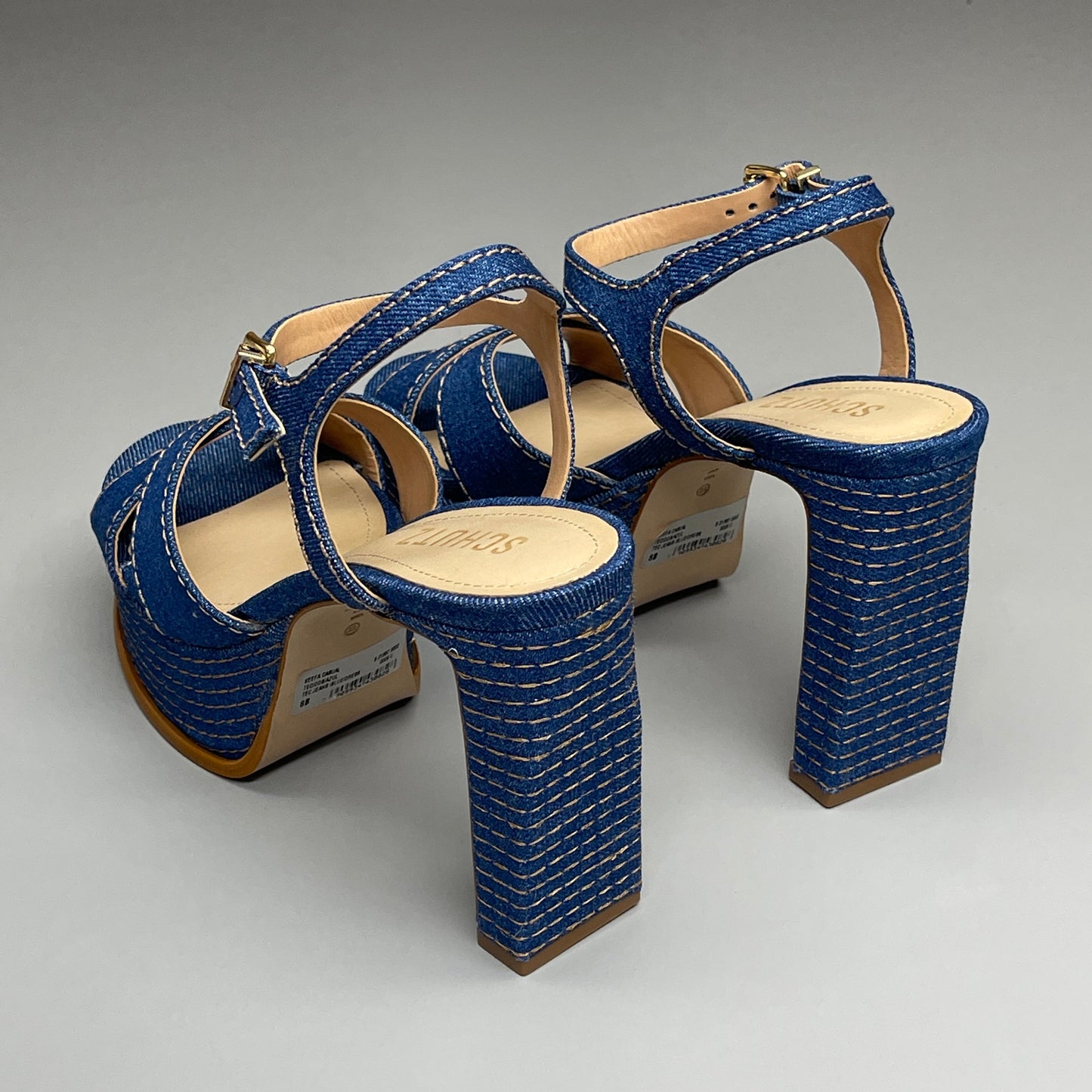 SCHUTZ Keefa Casual Denim Women's 4" Heeled Sandal Platform Blue Sz 8.5B (New)
