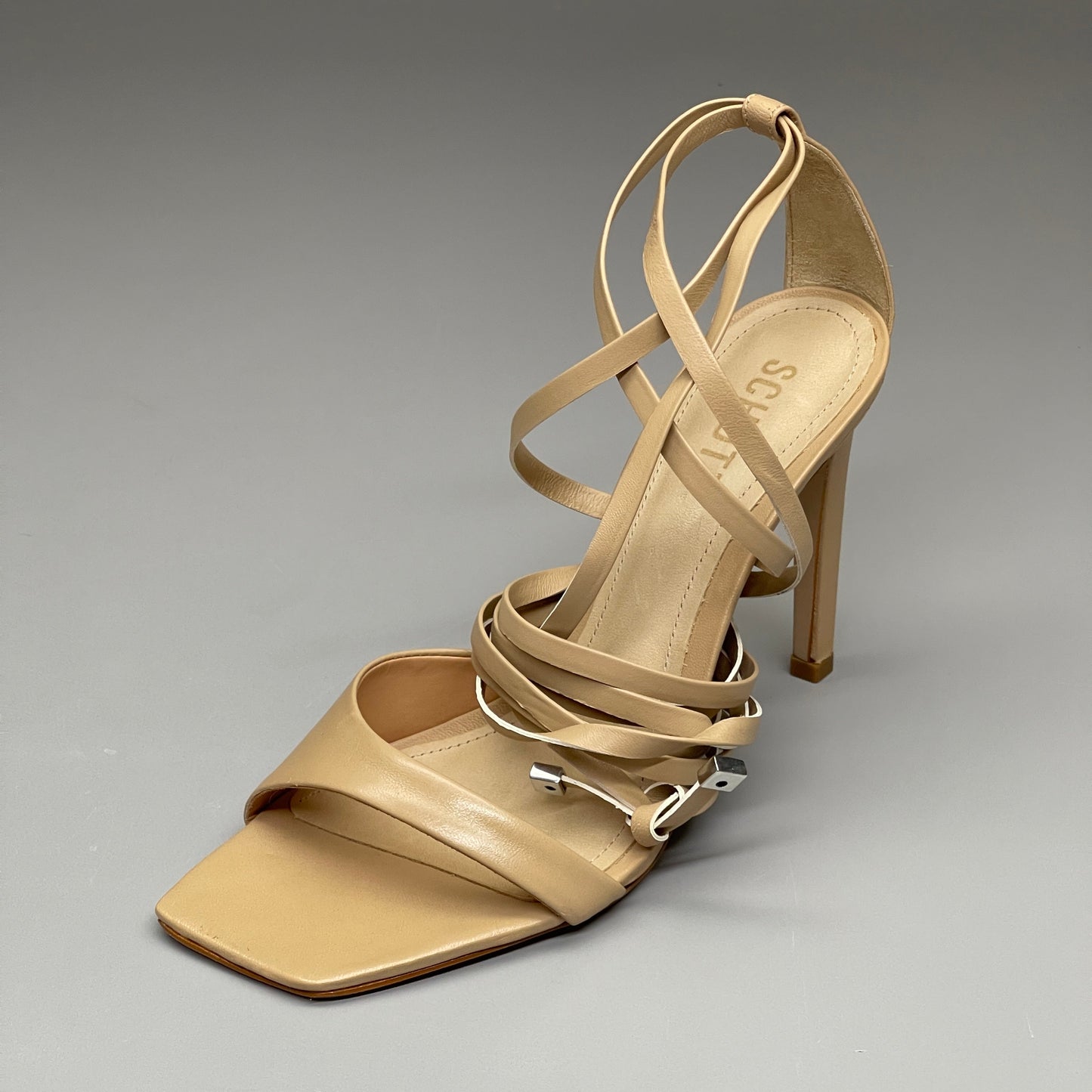 SCHUTZ Bryce Ankle Tie Women's Leather High Heel Sandal Light Nude Sz 8.5B (New)