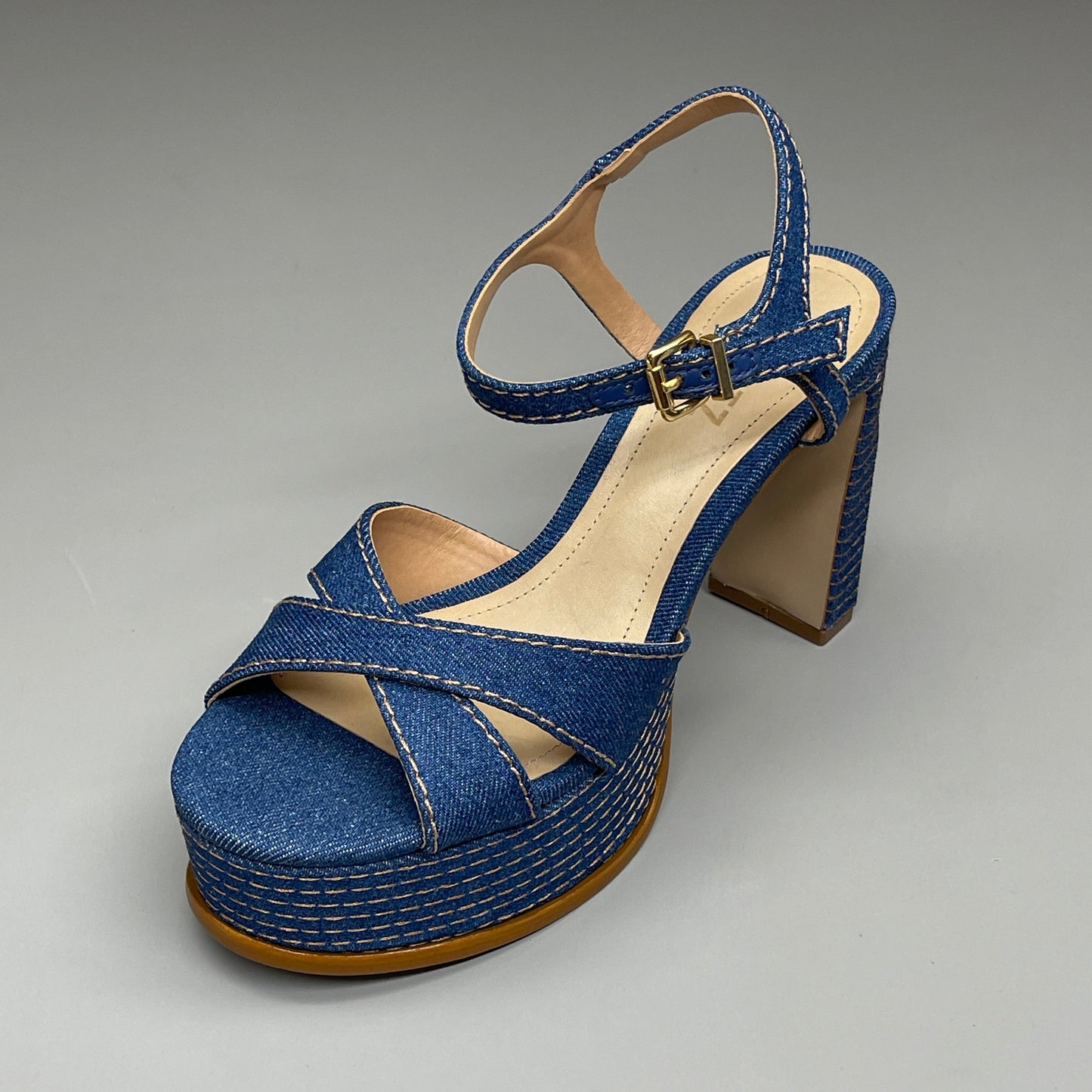 SCHUTZ Keefa Casual Denim Women's 4" Heeled Sandal Platform Blue Sz 8B (New)