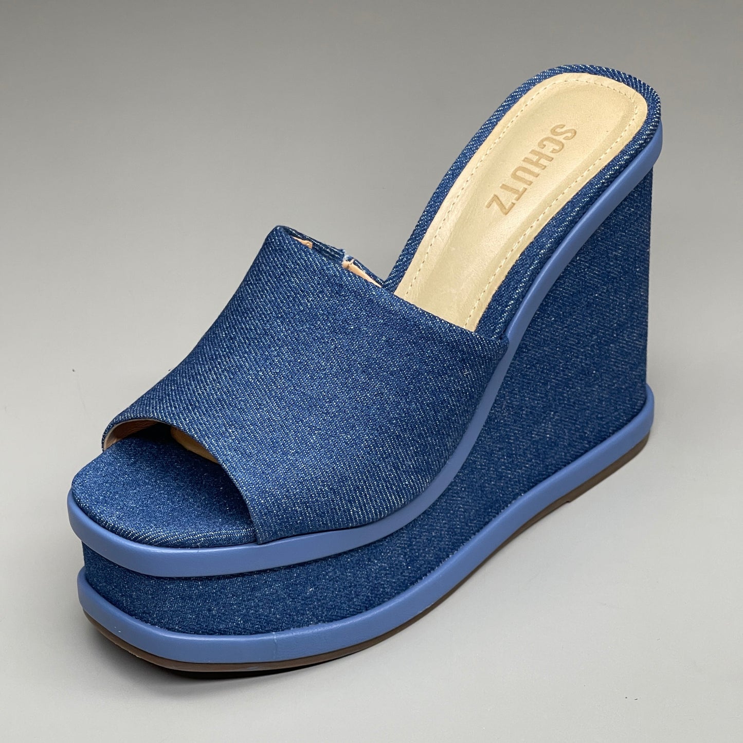 SCHUTZ Dalle Denim Women's Wedge Sandal Blue Platform Shoe Sz 10.5B (New)