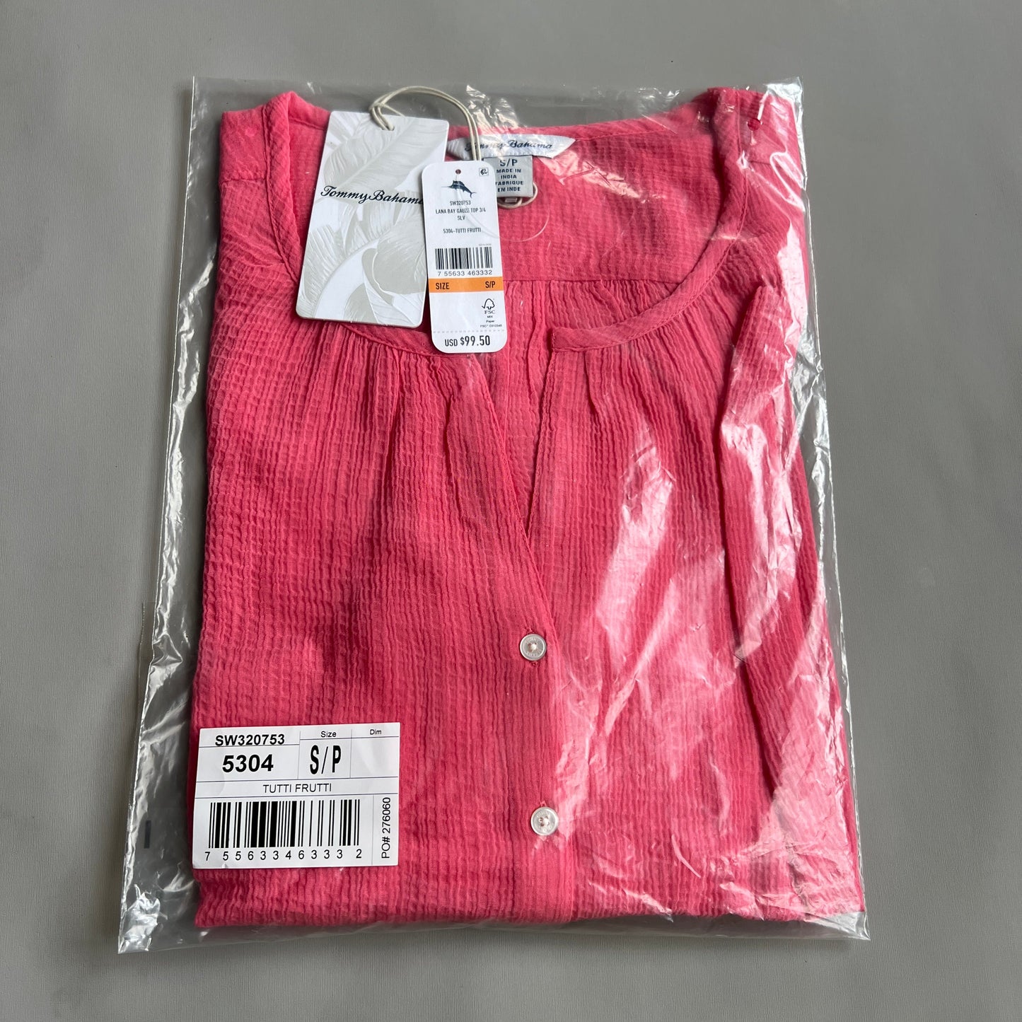TOMMY BAHAMA Women's Lana Bay Gauze Top 3/4 Sleeve Tutti Frutti Size S (New)