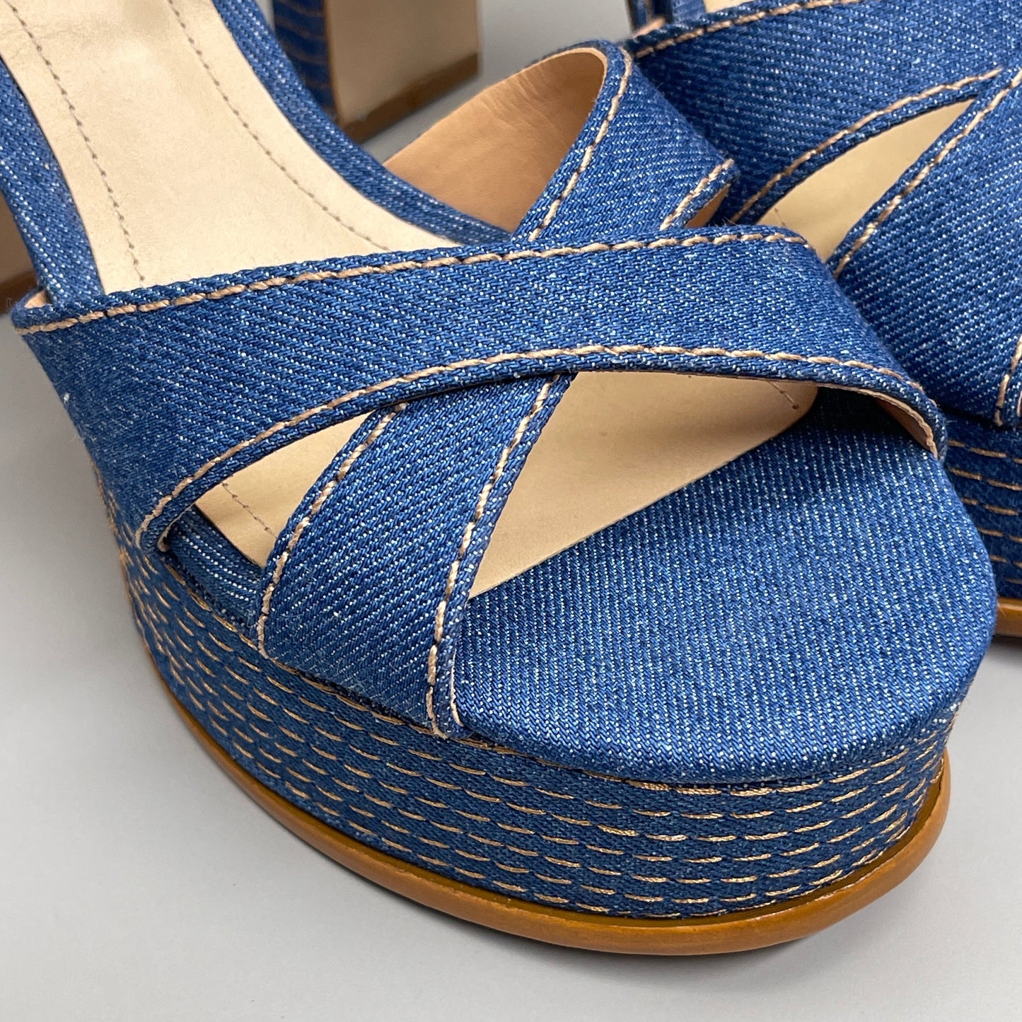 SCHUTZ Keefa Casual Denim Women's 4" Heeled Sandal Platform Blue Sz 8B (New)