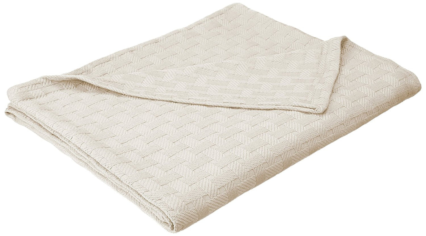 Homvare Full/Queen Super Soft Cotton Basket Weave Blanket/Throw 90" x 90"