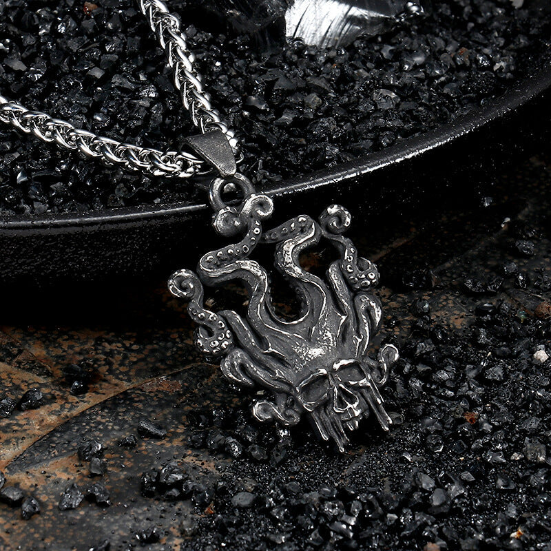 Kraken Octopus Stainless Steel Skull Pendant