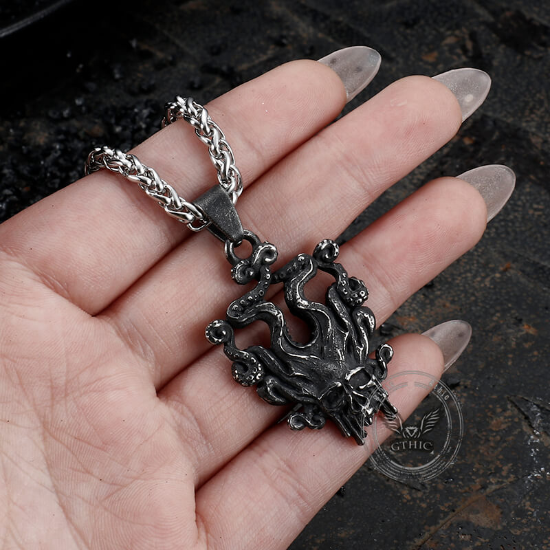 Kraken Octopus Stainless Steel Skull Pendant