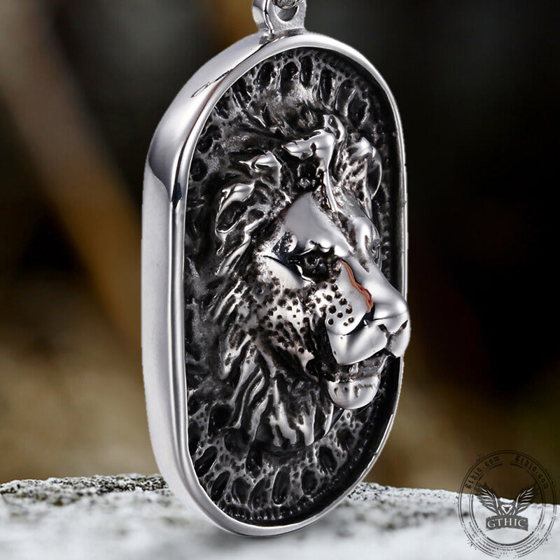 Lion Head Black Beads Chain Stainless Steel Necklace