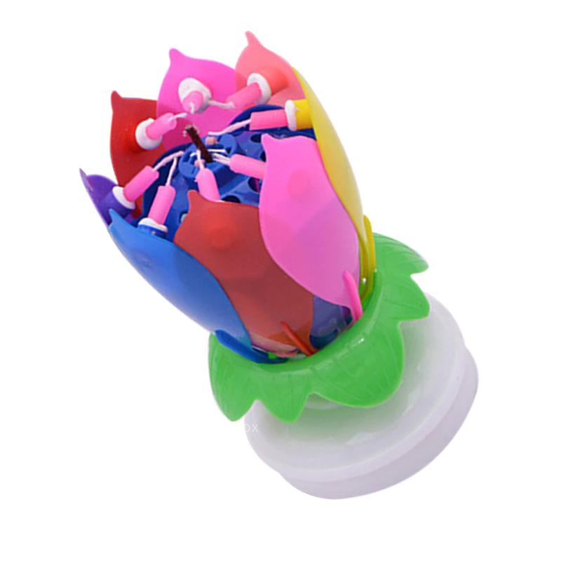 Multi Color "Happy Birthday" Singing Musical Flower Candle - Rotating Party Light Magical Lotus Music Cake Candles