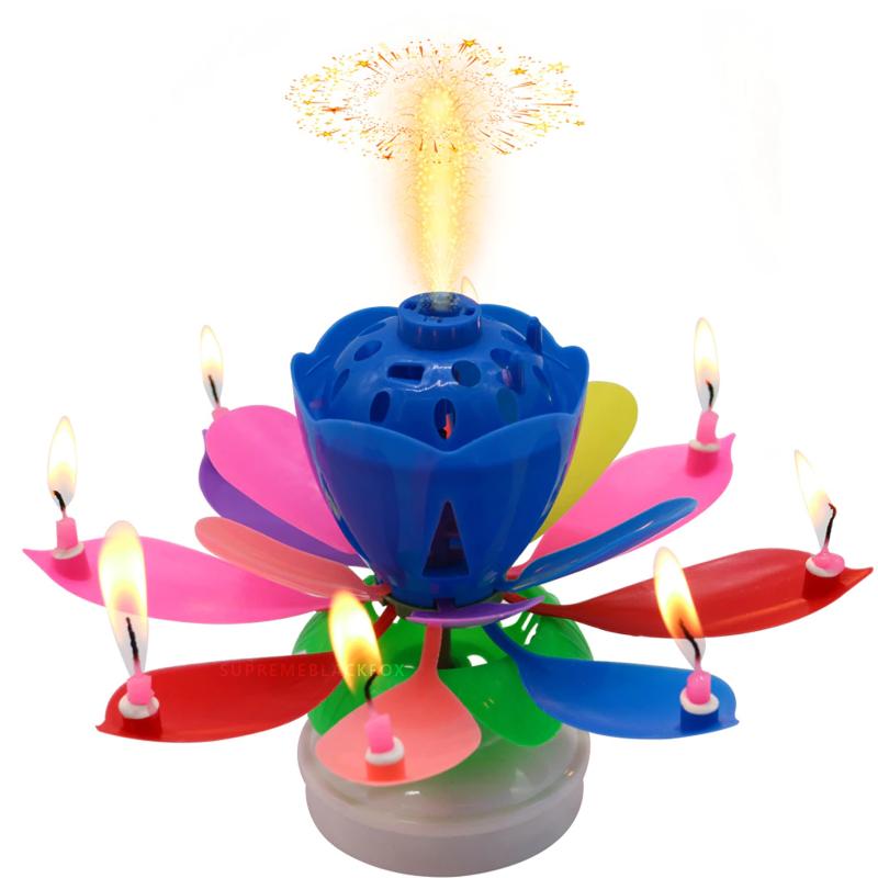 Multi Color "Happy Birthday" Singing Musical Flower Candle - Rotating Party Light Magical Lotus Music Cake Candles