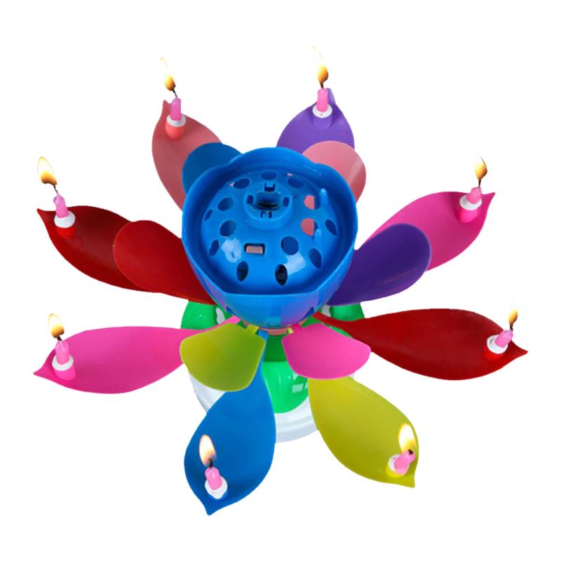 Multi Color "Happy Birthday" Singing Musical Flower Candle - Rotating Party Light Magical Lotus Music Cake Candles