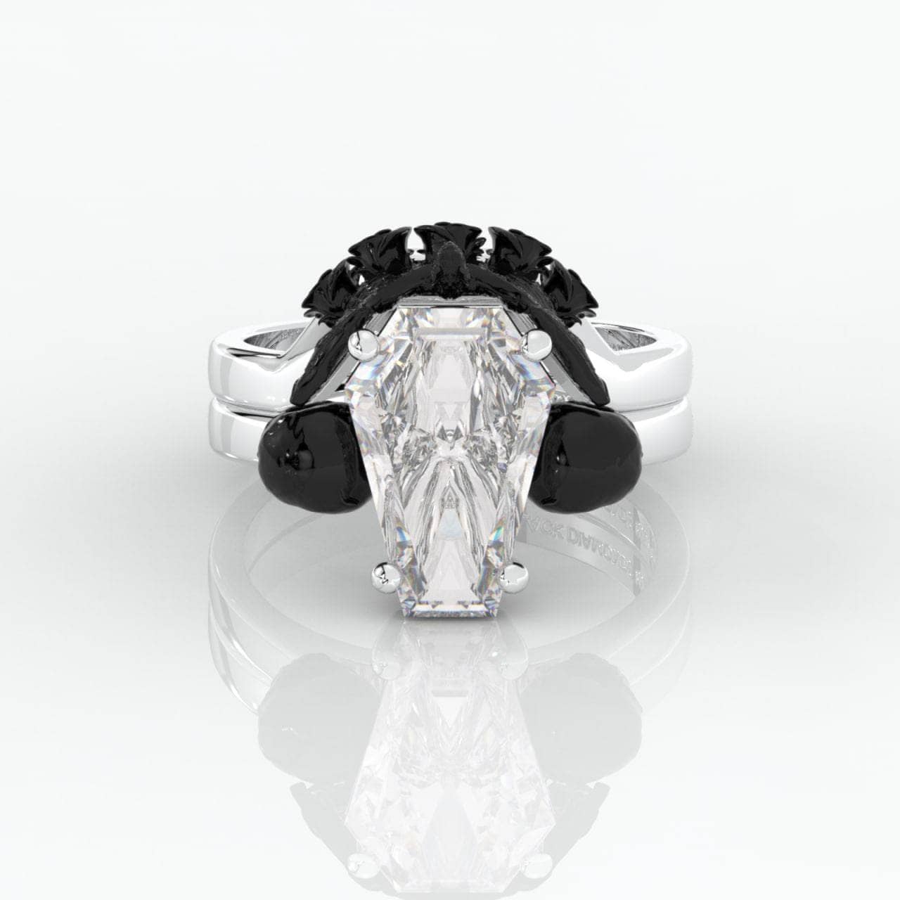 My Ever After Ring with Coffin Cut Diamond with Skulls, Bat and Roses Promise Ring
