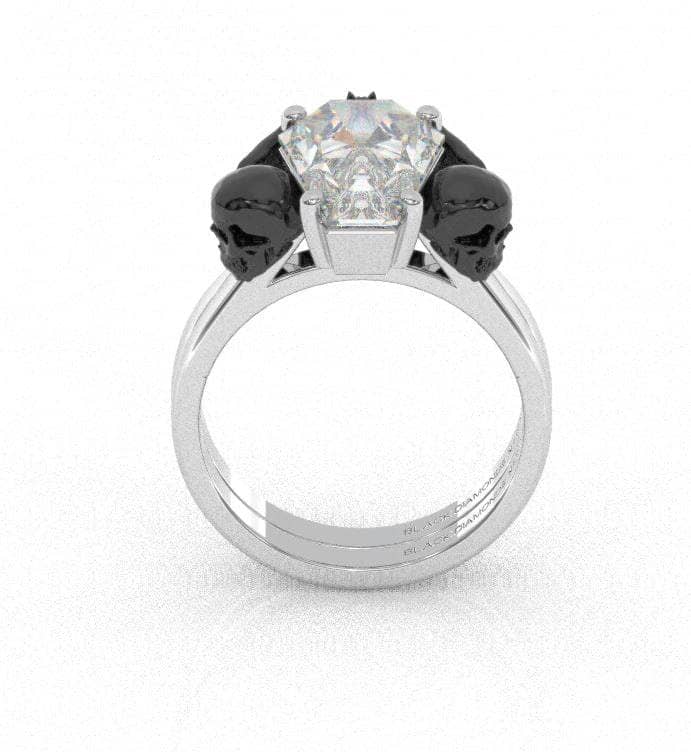 My Ever After Ring with Coffin Cut Diamond with Skulls, Bat and Roses Promise Ring