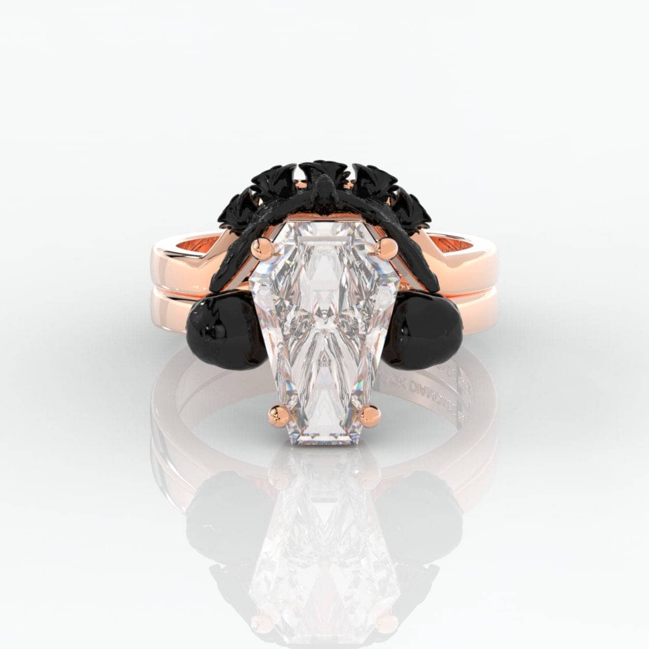 My Ever After Ring with Coffin Cut Diamond with Skulls, Bat and Roses Promise Ring