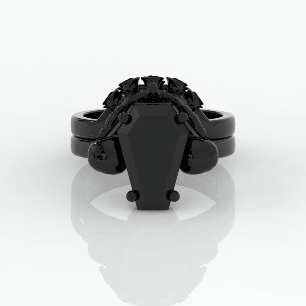 My Ever After Ring with Coffin Cut Diamond with Skulls, Bat and Roses Promise Ring