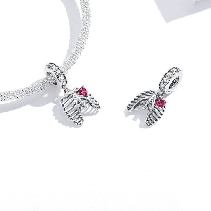Neo-Gothic Skeleton Ribs & Heart Charm