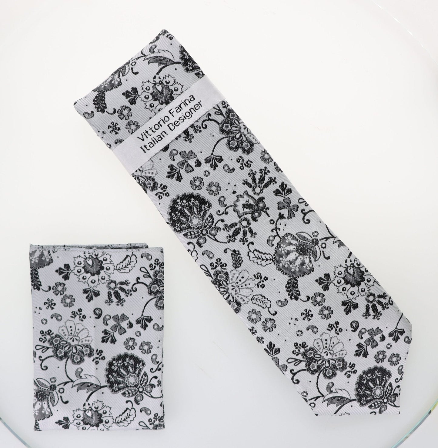 Vittorio Farina Men's Floral Design Necktie & Pocket Square