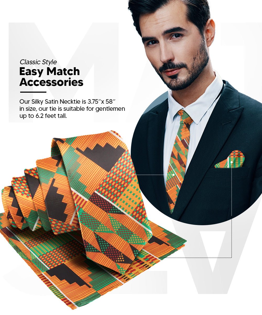 Vittorio Farina Men's Kente Satin Necktie & Pocket Square