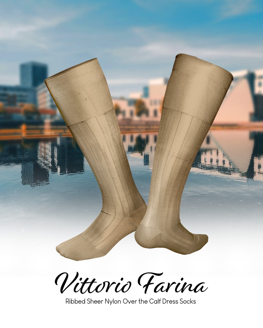 Vittorio Farina Men's Ribbed Shear Nylon Over The Calf Dress Socks