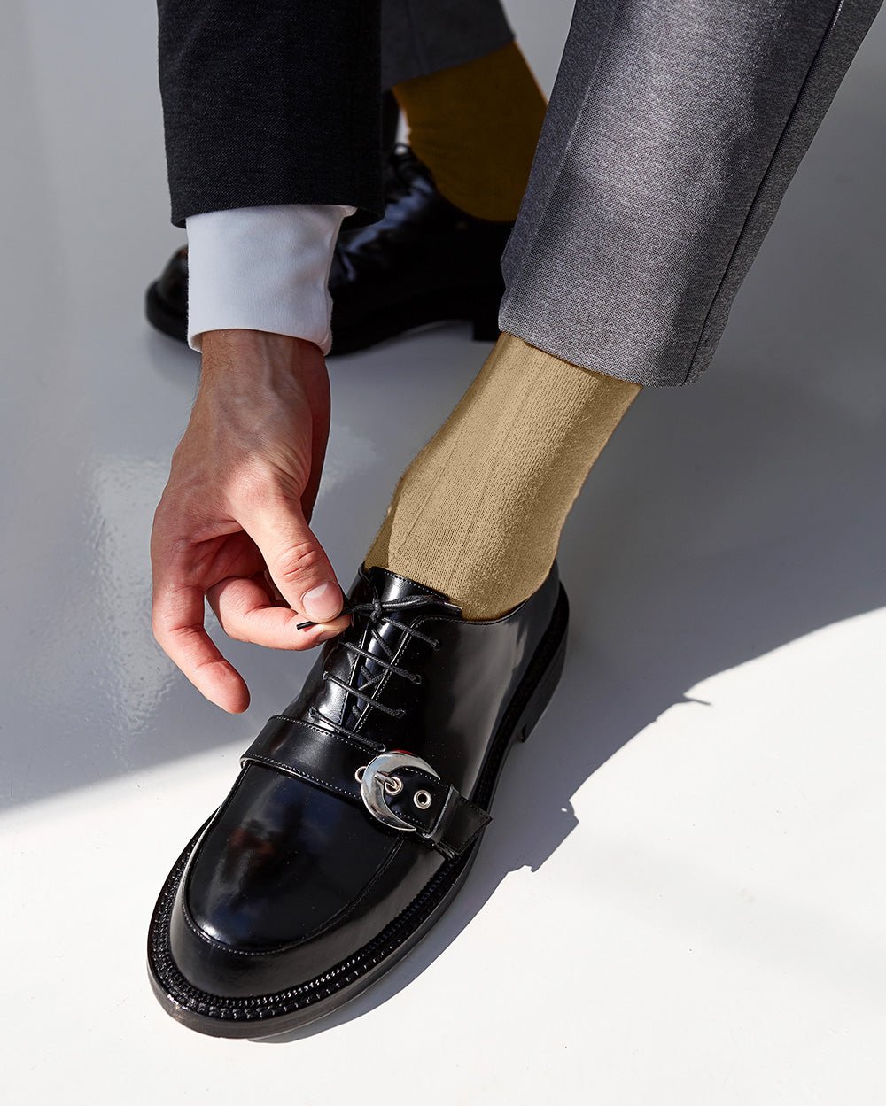 Vittorio Farina Men's Ribbed Shear Nylon Over The Calf Dress Socks