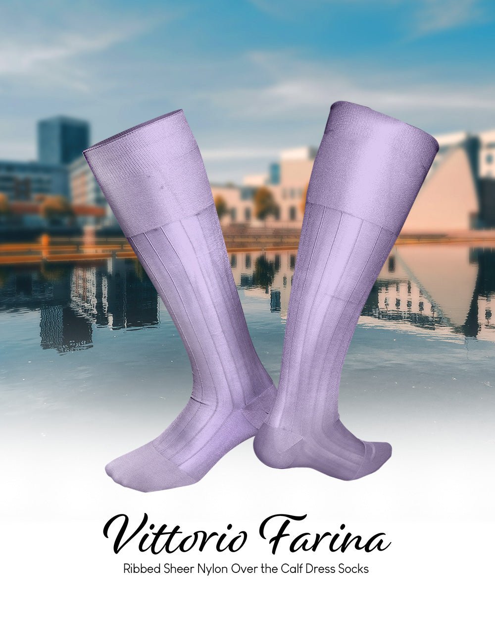 Vittorio Farina Men's Ribbed Shear Nylon Over The Calf Dress Socks