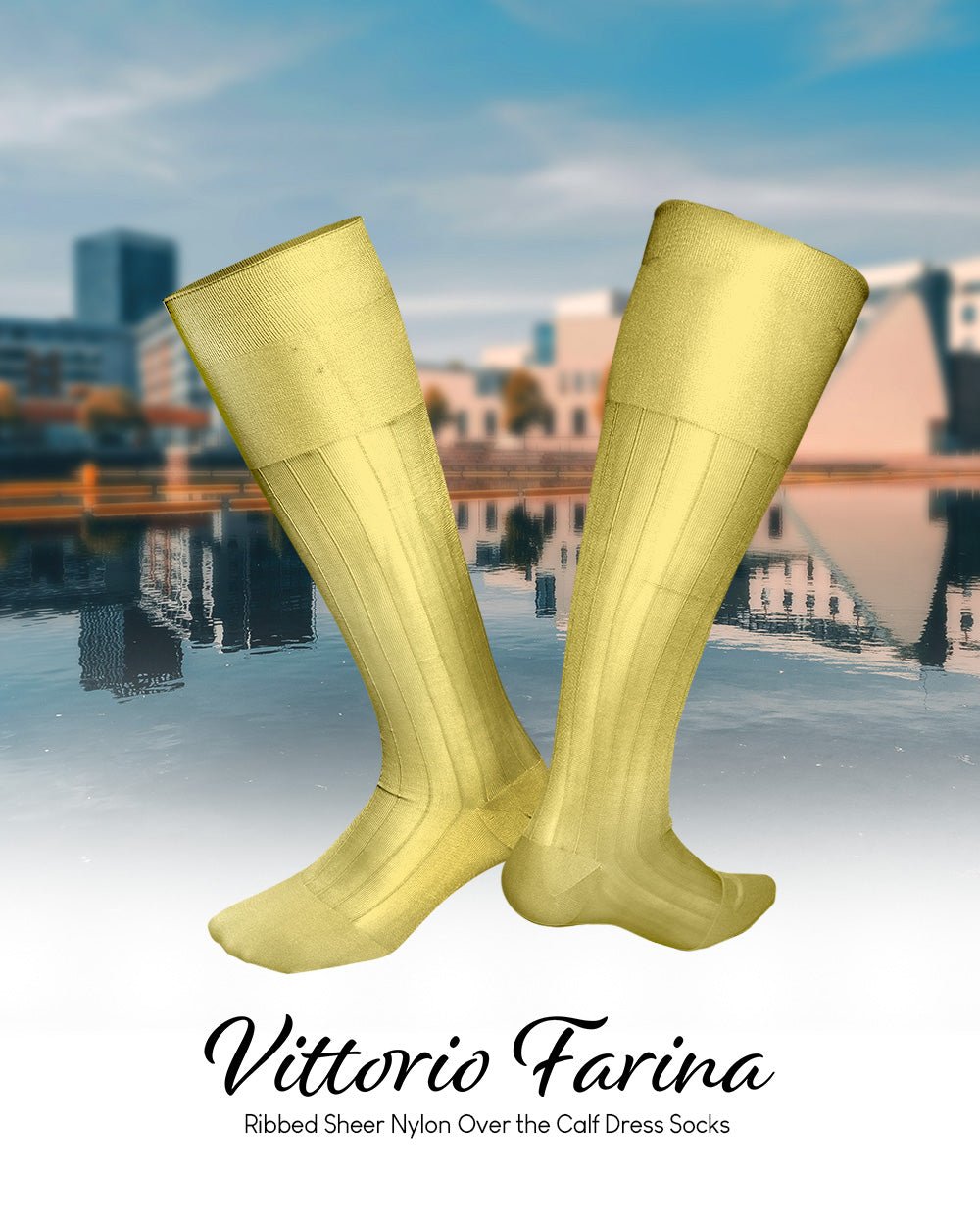 Vittorio Farina Men's Ribbed Shear Nylon Over The Calf Dress Socks